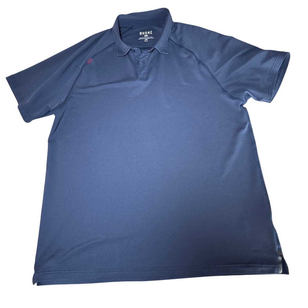 Rhone Delta Pique Polo Mens Large Navy Blue Short Sleeve Performance Golf Shirt